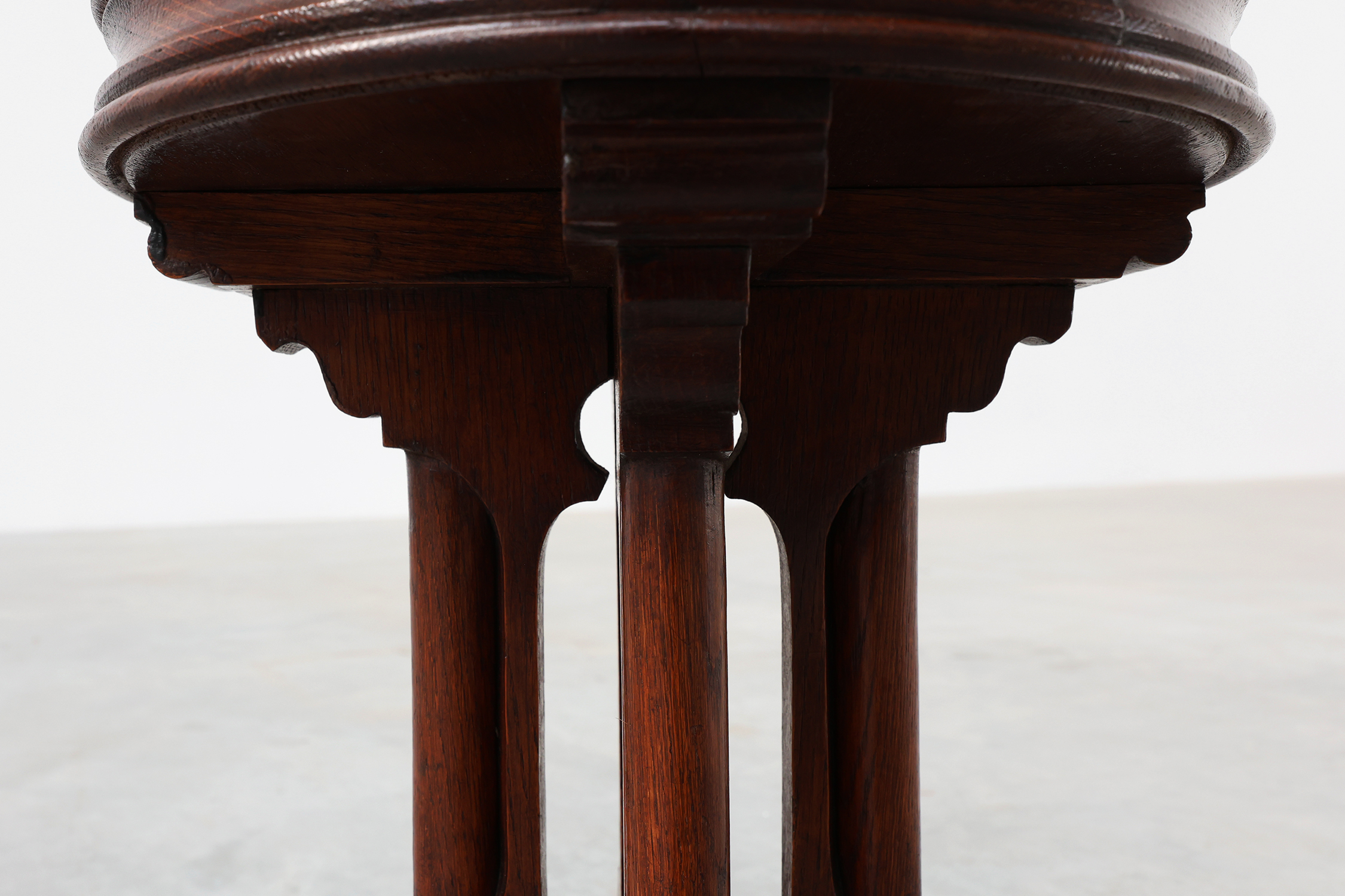 Neo Gothic oak stool with red velvet upholstery, France 1850thumbnail